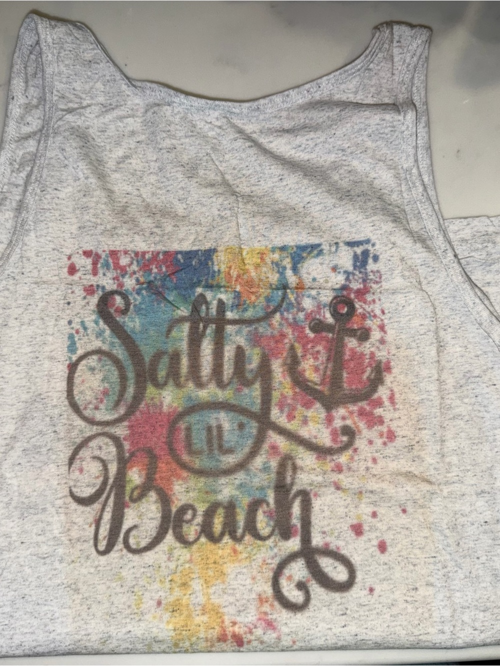 Salty Lil' Beach Graphic Tank Top - Light Gray